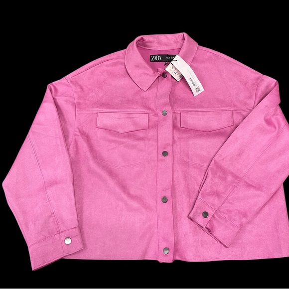 ZARA PINK FAUX SUEDE OVERSHIRT JACKET - Picture 8 of 11